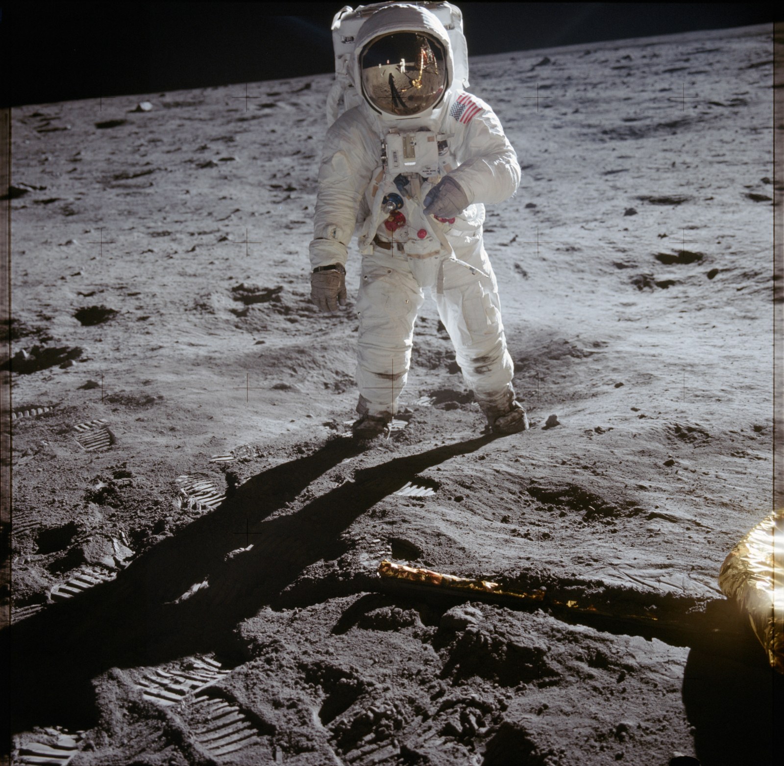 Buzz Aldrin standing on the lunar surface during Apollo 11 in July 1969
