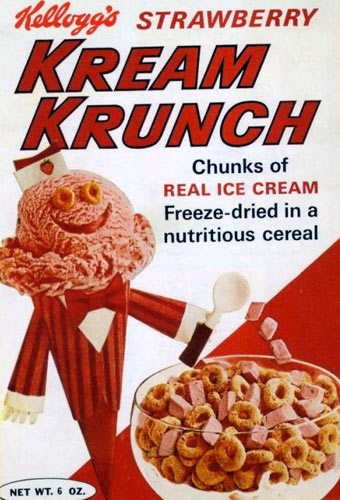 The box for Kellogg's Strawberry Kream Krunch cereal, 1965
